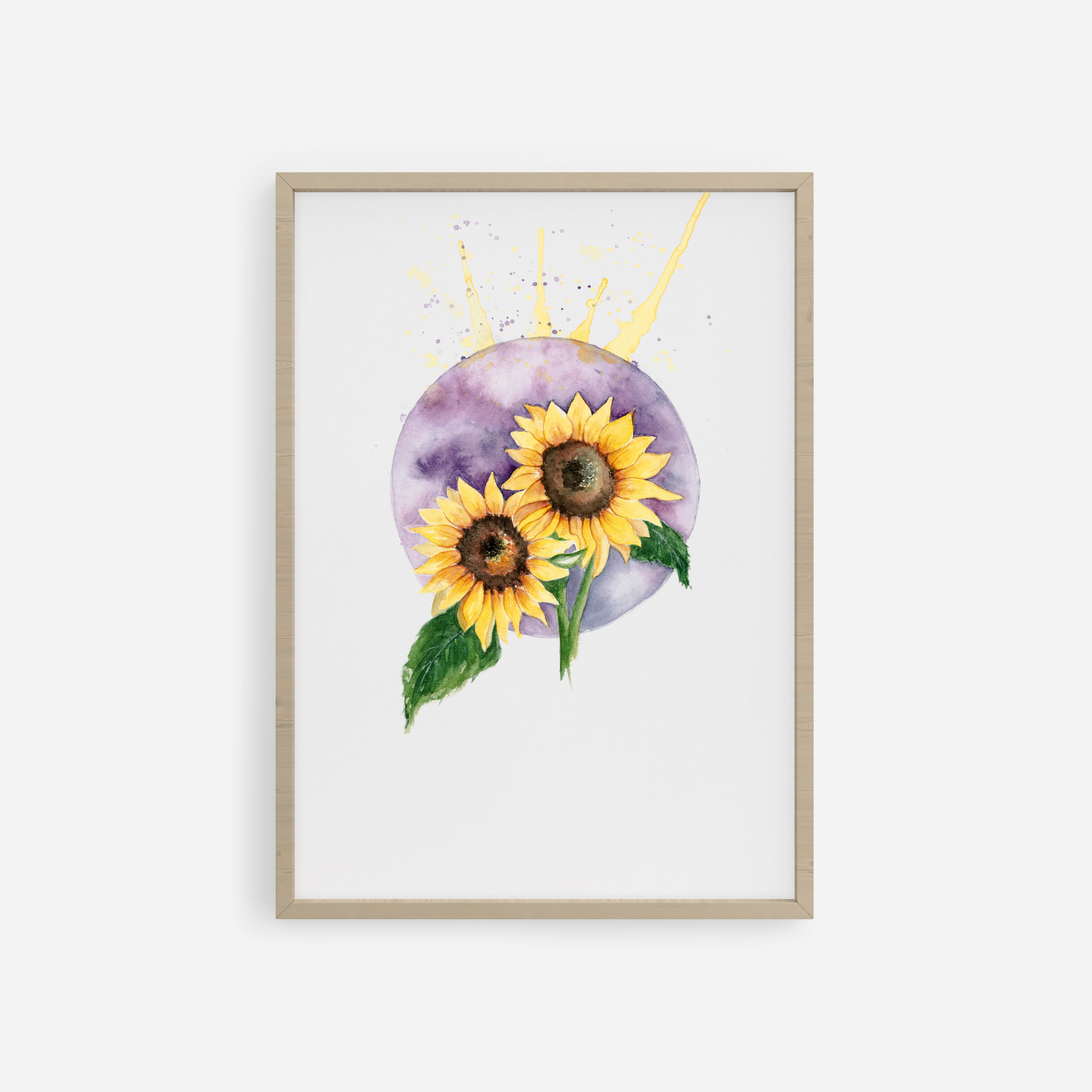 Acuarela original Sol Etéreo de Karen Novoa para Koba Studio. Pieza única sobre papel de algodón, firmada por la artista.