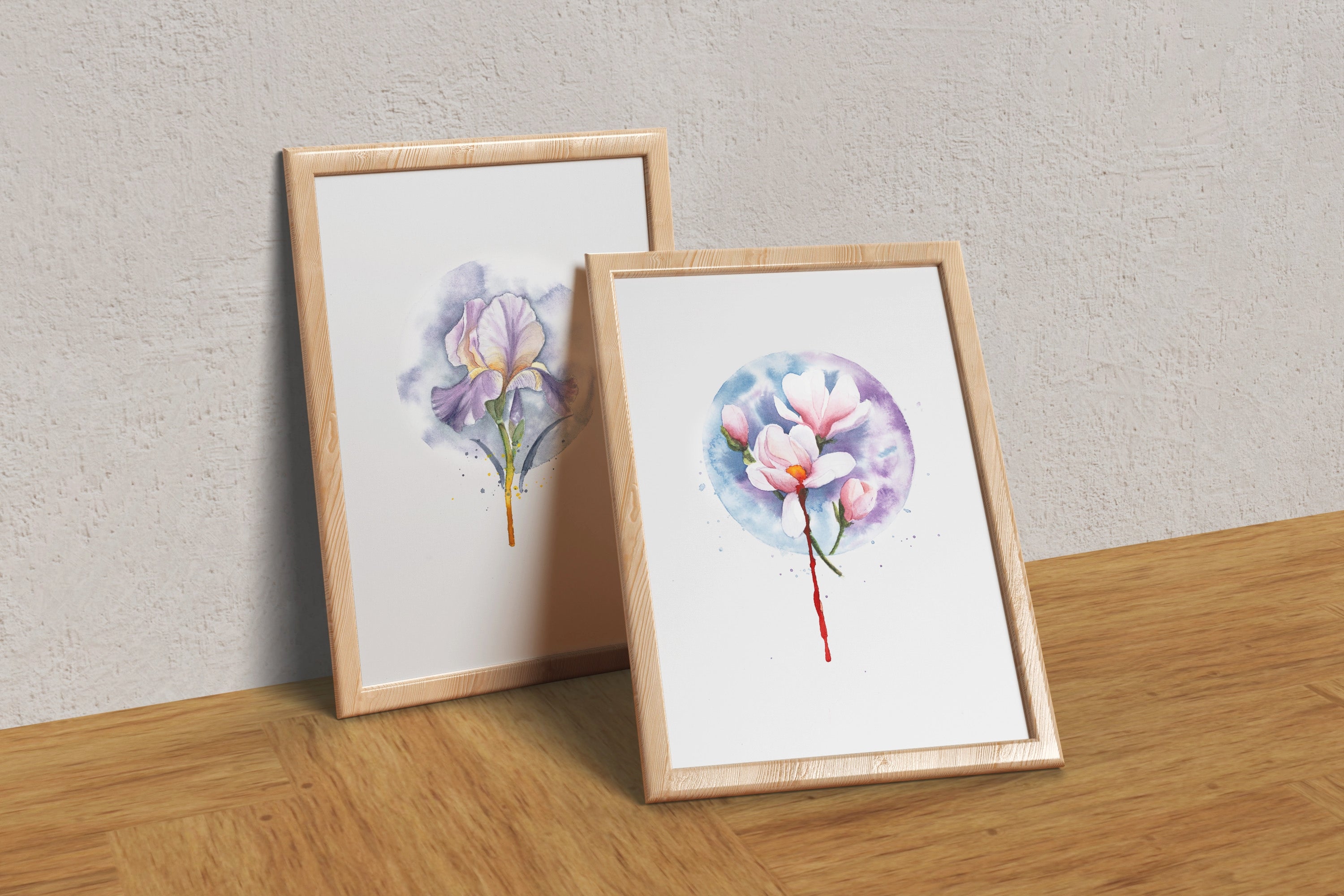 pintura en acuarela de magnolias envueltas en una atmosfera nostálgica