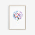 Framed artwork of a watercolor balloon with flowers on a white background