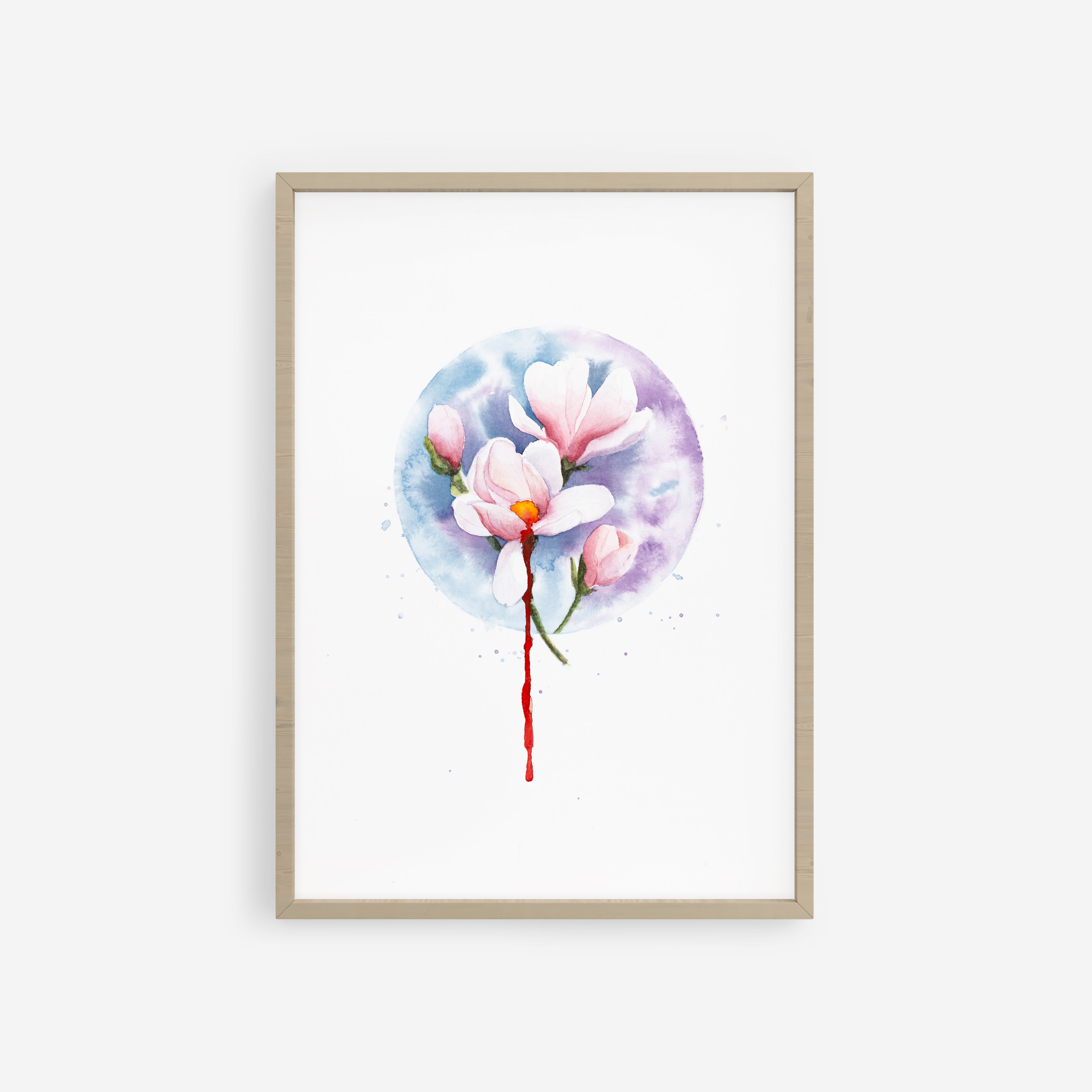 pintura en acuarela de magnolias envueltas en una atmosfera nostalgica